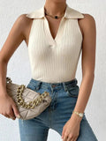 Summer V - Neck Ribbed Knit Crop Top - Sleeveless Turndown Collar in 10 Colors - aura - fashionSummer V - Neck Ribbed Knit Crop Top - Sleeveless Turndown Collar in 10 ColorsCBC1B5Mijn winkelaura - fashion