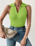 Summer V - Neck Ribbed Knit Crop Top - Sleeveless Turndown Collar in 10 Colors - aura - fashionSummer V - Neck Ribbed Knit Crop Top - Sleeveless Turndown Collar in 10 Colors9BB45CMijn winkelaura - fashion